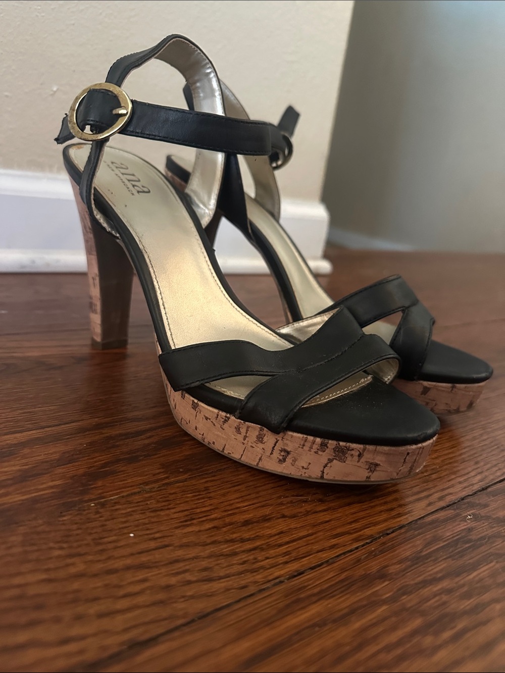 a.n.a Black Strappy Cork-Platform High Heels